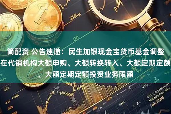 简配资 公告速递：民生加银现金宝货币基金调整非个人投资者在代销机构大额申购、大额转换转入、大额定期定额投资业务限额