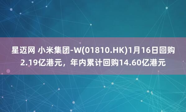 星迈网 小米集团-W(01810.HK)1月16日回购2.19亿港元，年内累计回购14.60亿港元
